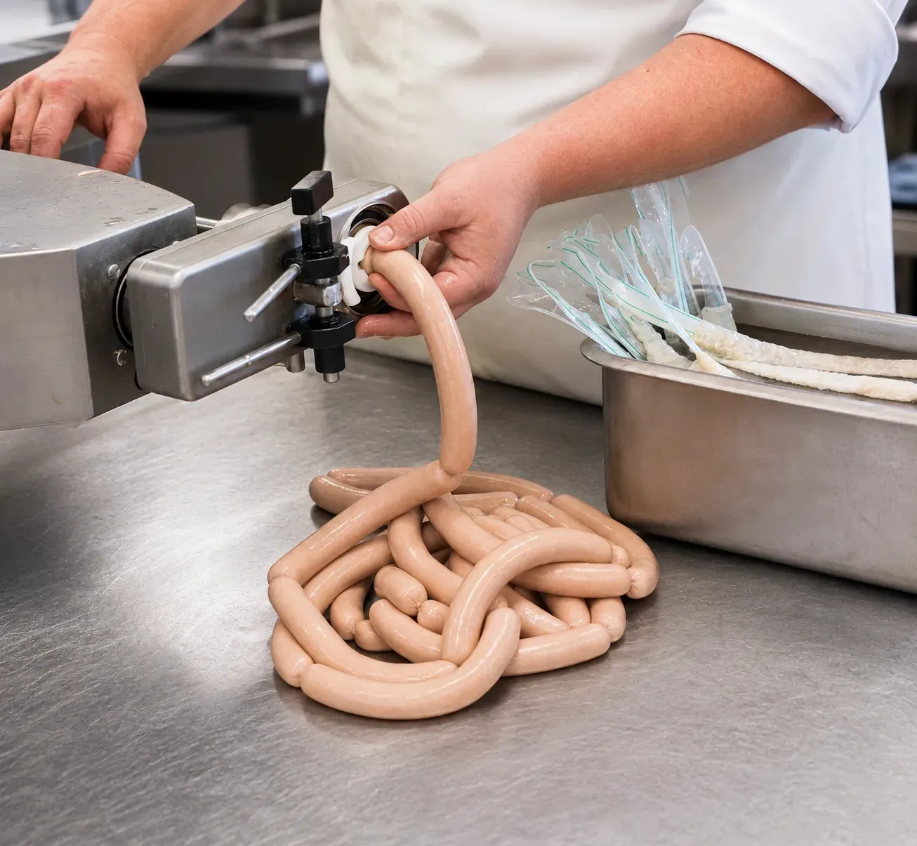 Mitarbeiter bei der Herstellung von Feichtinger-Wurstspezialitäten.